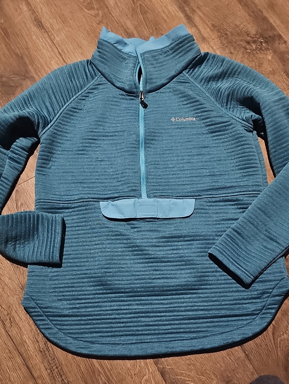 Columbia Blue Teal Ribbed Half-Zip Pullover Shirt Sweatshirt Medium Activewear